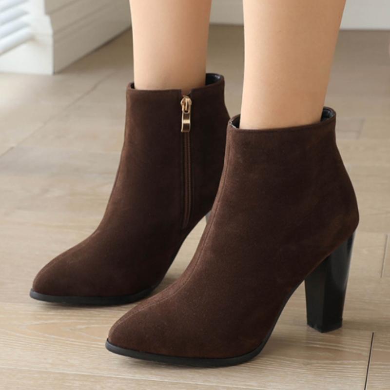 Women's Ankle Boots Autumn Winter High Heels Short Boot For Women Red Black Flock Party Shoes Female Large Size 45 47 Fashion