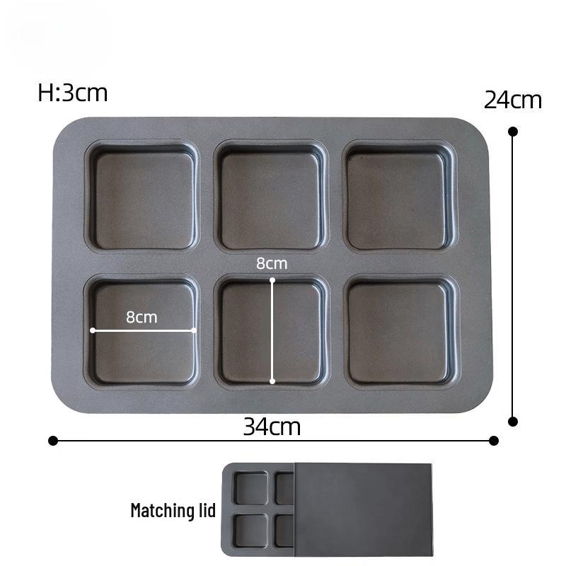 Non-Stick 6-Cavity Square Baking Mold with Lid