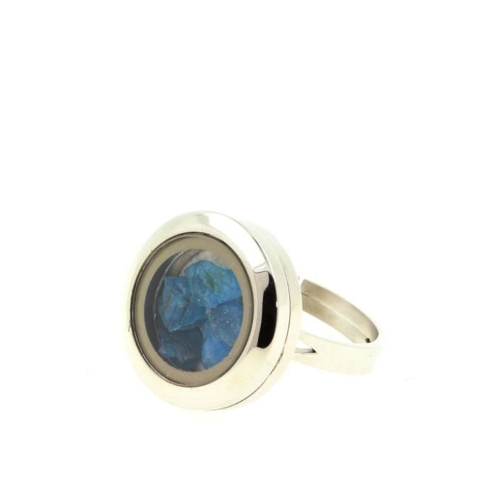 Bague en cristal - ABIJOUX - Apatite bleu néon - Taille ajustable - Acier inoxydable - Mixte