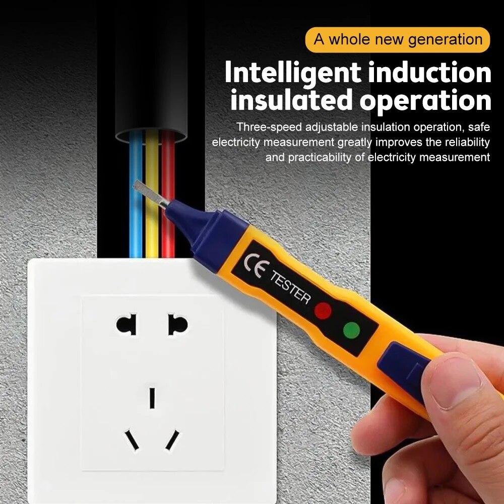 AC12-1000V Voltage Detector Test Pen Noncontact Inductive Induction Pen Fire Neutral Continuity Adjustable Sound and Light Alarm