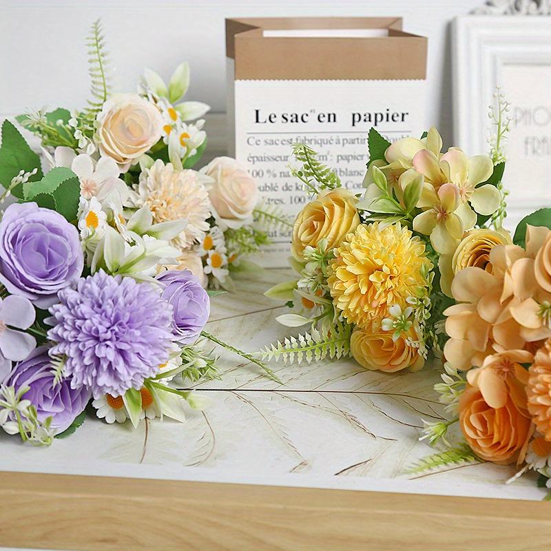1pc Multicolor Plastic Simulation Daisy Rose Bouquet, Suitable for Wedding Party Decoration