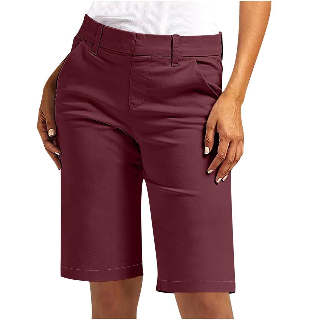 Shorts for kvinner Trendy 2025 Casual sommer Høyt liv Chinoshorts Rette ben Fottur Ferieantrekk