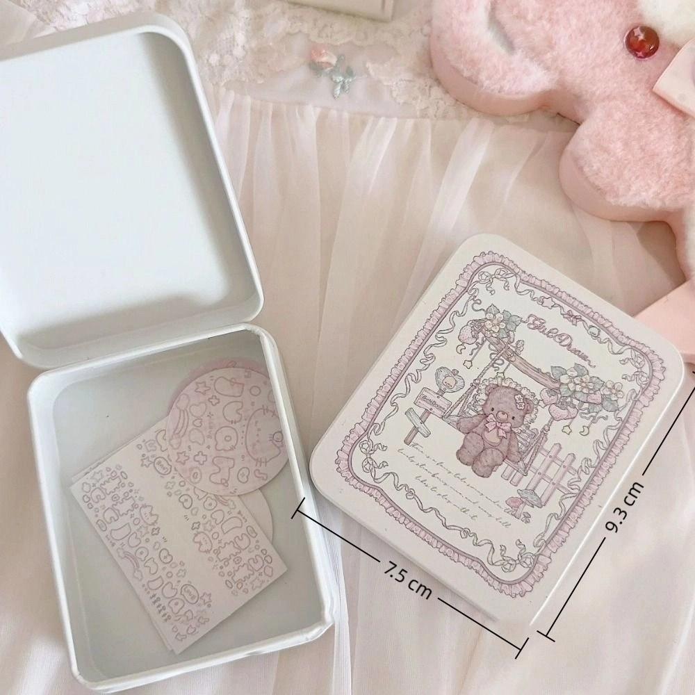 Ins Cartoon Bear Iron Storage Box Rectangular Big Capacity Candy Cases Stickers Tapes Square Box Kpop Photocards