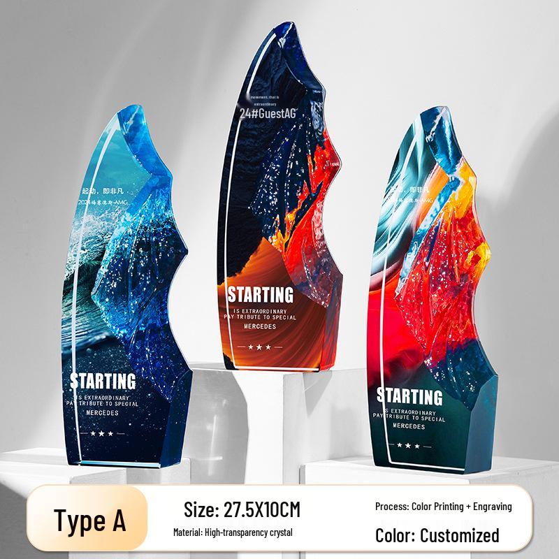 Five-Pointed Star Crystal Trophy: Full-Color Print for Outstanding Team & Employee Recognition at Annual Meeting Events