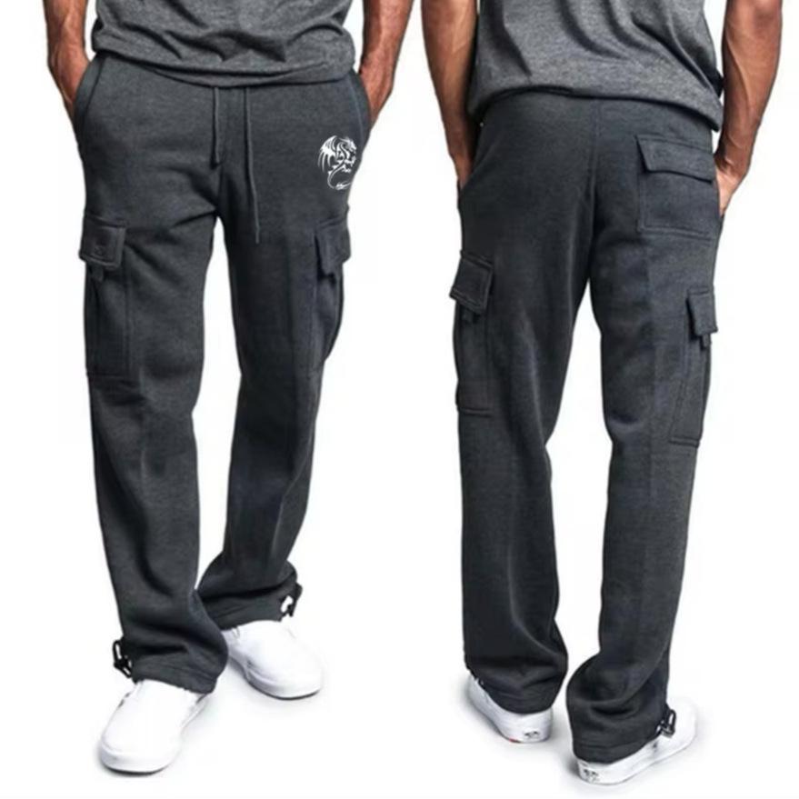 New Men's Straight Design Sense Niche Overalls Drawstring Multi-pocket Sports Casual Pants
