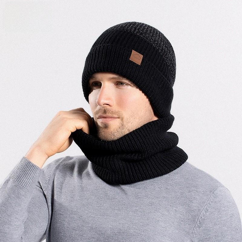 Conjunto de Gorro de Inverno Tricotado e Cachecol com Forro de Fleece para Uso ao Ar Livre em Clima Frio