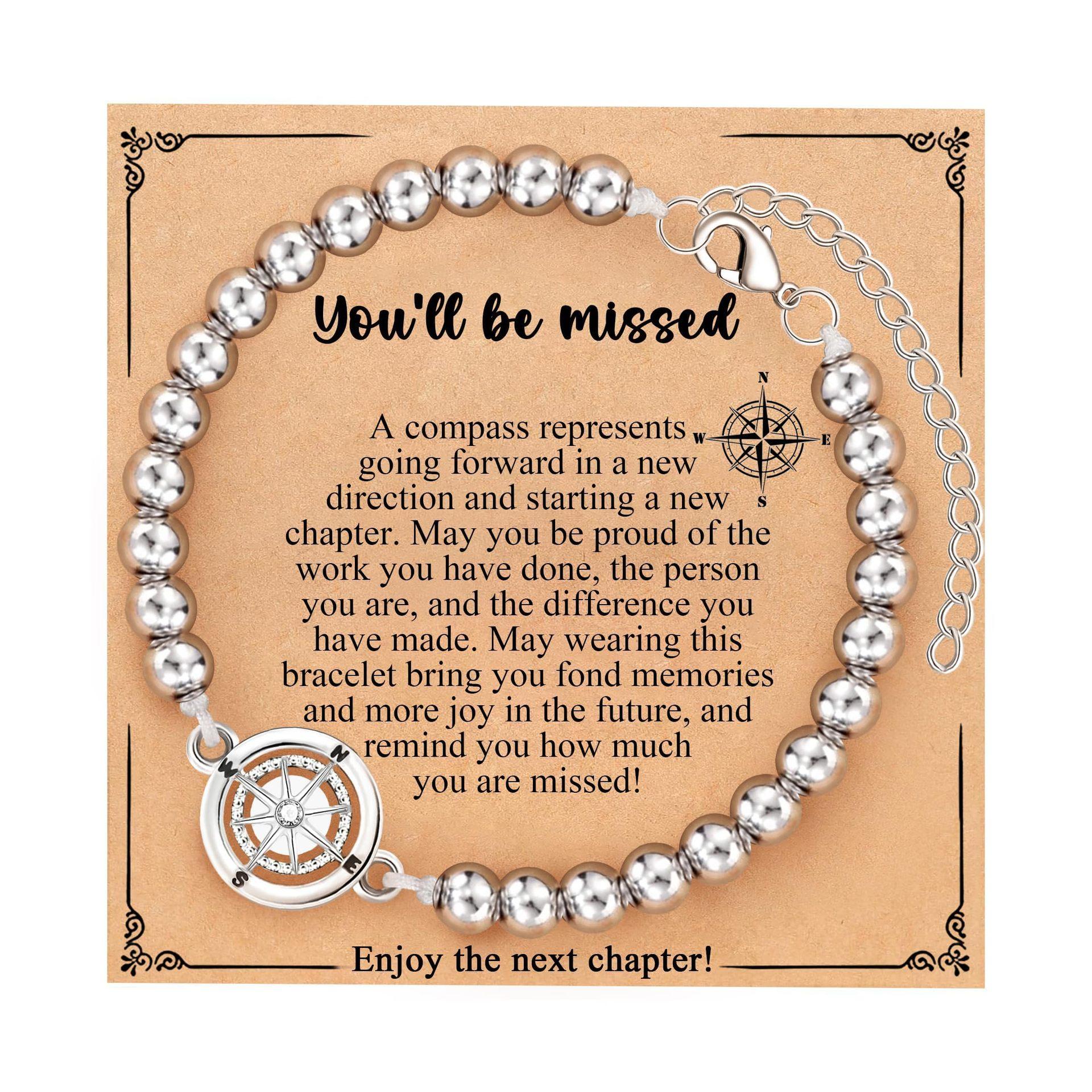 Stainless steel bracelet women s graduation gift simple silver bead compass stainless steel bracelet compass chain bracelet