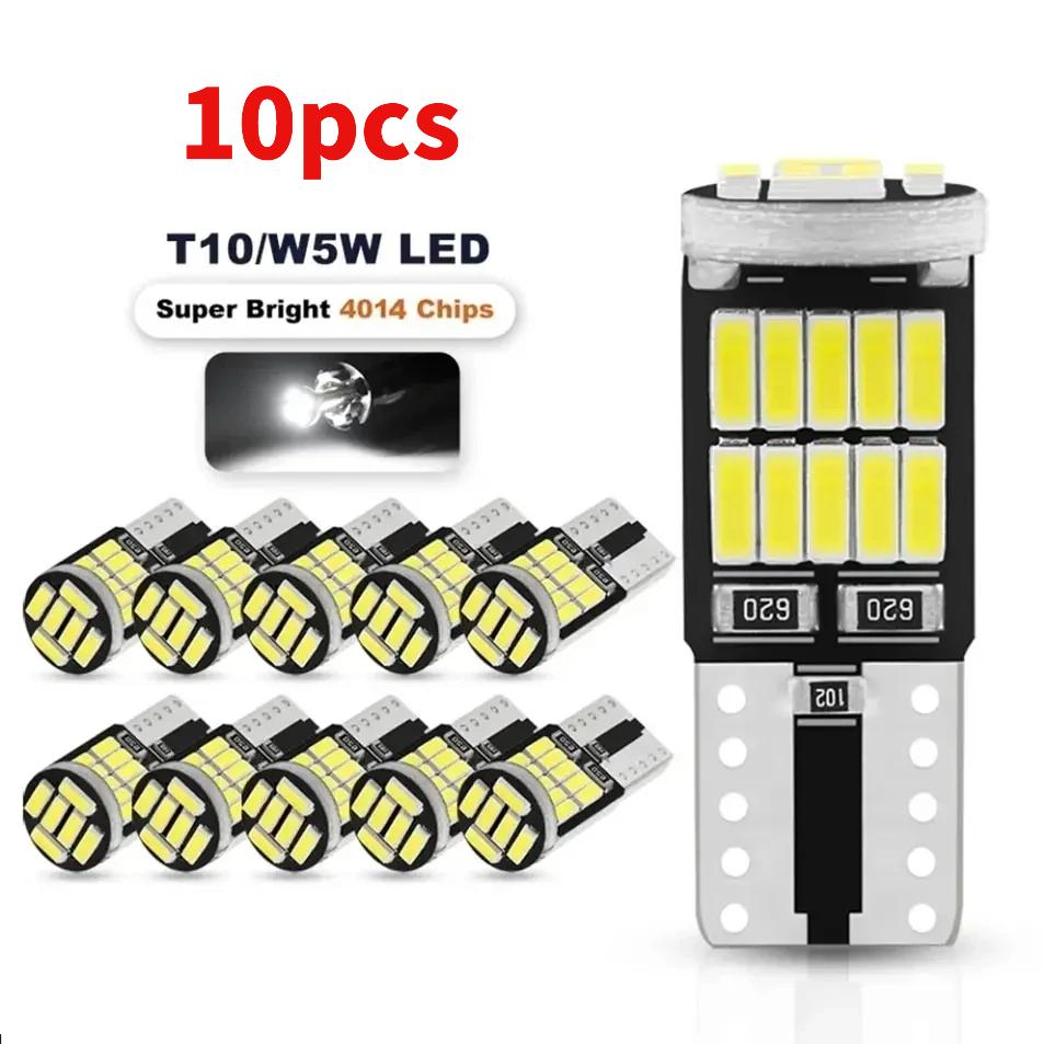 10-30PCS W5W T10 Led Bulbs Canbus 4014 SMD 6000K 168 194 Led 5w5 Car Interior Dome Reading License Plate Signal LightLamp Bulbs 7