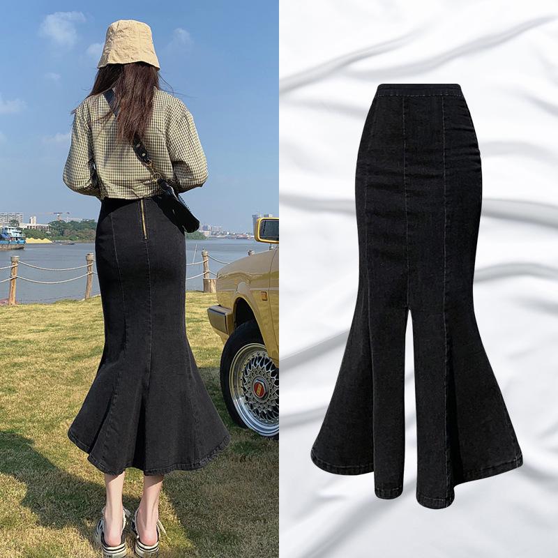 Women's Fishtail Denim Skirt – 2026 Spring/Summer/Autumn Hip-hugging Mid-length Slit Design