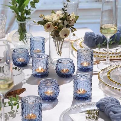 6/12 Pièces Bougeoirs Votifs en Verre Ronds pour Bougies Chauffe-Plat Bougeoir Flamme Sans Flamme LED Porte-Bougie Chauffe-Plat pour Mariage Décor de Table Maison
