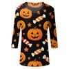 Women Casual Halloween Print V Neck Three Quarter Sleeve Top Lightweight Comfortable Fit Stylish Design for Daily Wear