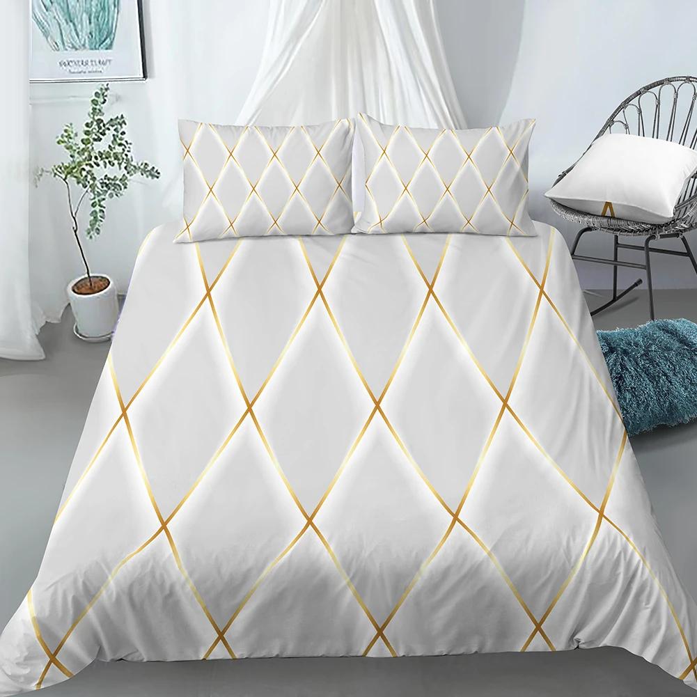 Geometric Duvet Cover Set King Size White Gold Shade Bohemian Bedding Set Soft Quilt Cover with Pillowcase Twin Comforter Cover