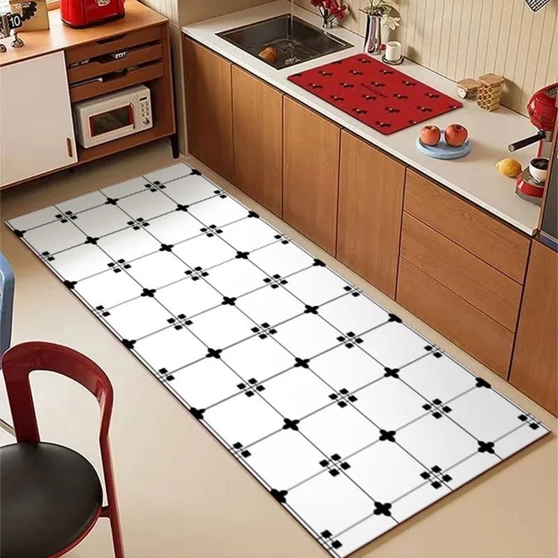 Non-slip Leather Kitchen Runner Rug, Waterproof Oil Proof Minimalist Plaid for Home Decor