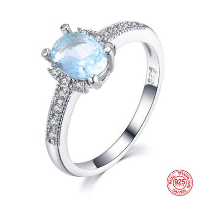 925 Sterling Silver Charm Aquamarine Ring For Women Fashion Wedding Jewelry Engagement Party Gift 2025
