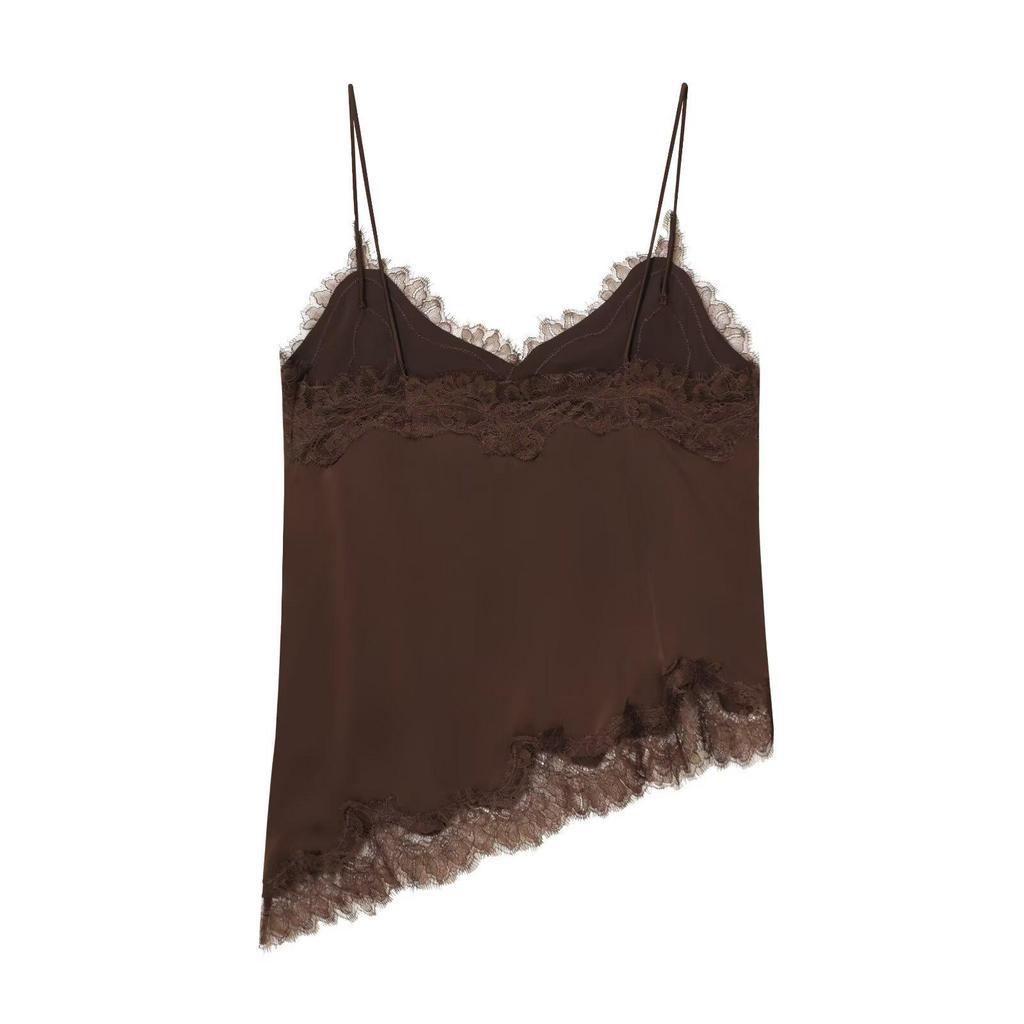 2026 Spring European & American Style Women's Satin Lace V-Neck Sleeveless Top