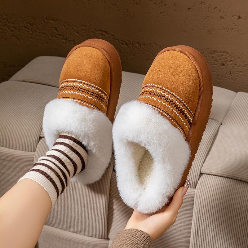 Autumn and Winter Platform Cotton Slippers Retro Plush Cotton Shoes Couple Indoor Plush Warm and Comfortable Shoes