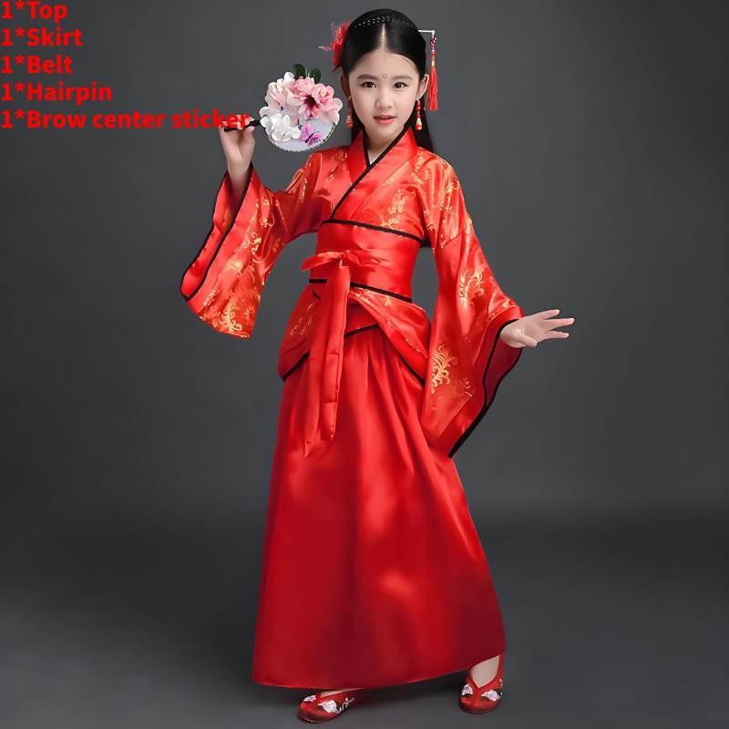 Chinese Style Childrens Hanfu Costume With Taffeta Fabric For Ethnic Dance Performances