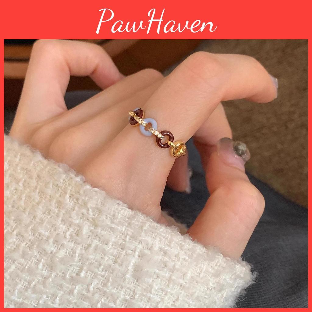 Elegant Adjustable Geometric Ring With Unique Glazed Finish For Women Stylish Copper Accessory
