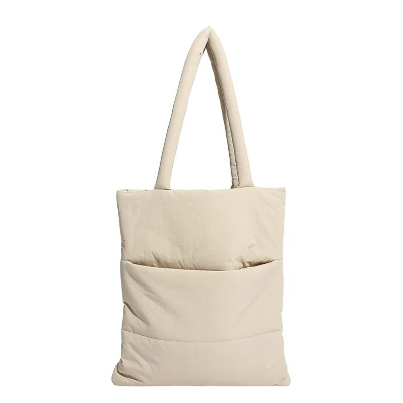 

2025 Women s Quilted Down Handbag Large Capacity Lightweight Shoulder Bag Travel Commuter Versatile абрикосовый