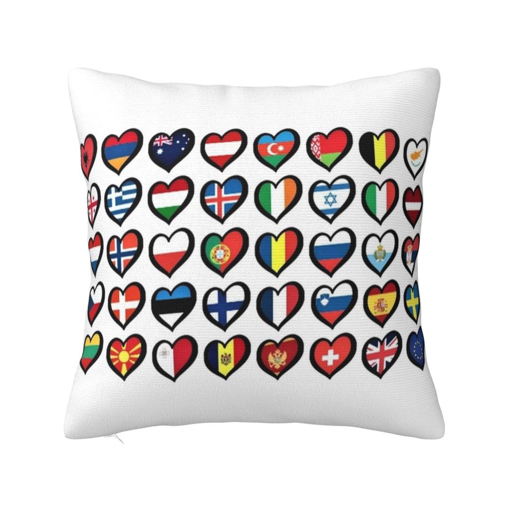 Eurovision Song Contest Flags Hearts Esc Ebu Eurofans Pillow Cases Music Cushion Cover Zipper Decor Pillowcase For Home 40X40Cm