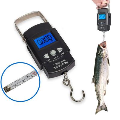 Draagbare 110 pond/50 kilogram hangweegschaal, digitale weegschaal, visweegschaal met achtergrondverlichting, bagageweegtool met meetlint