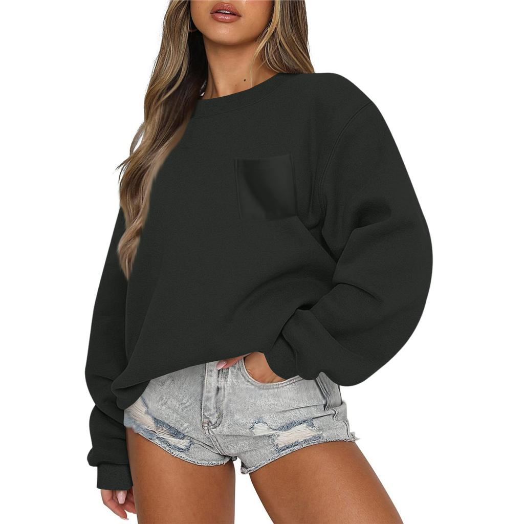 Women's Casual Fashion Round Neck Long Sleeve Sweatshirt With Pockets