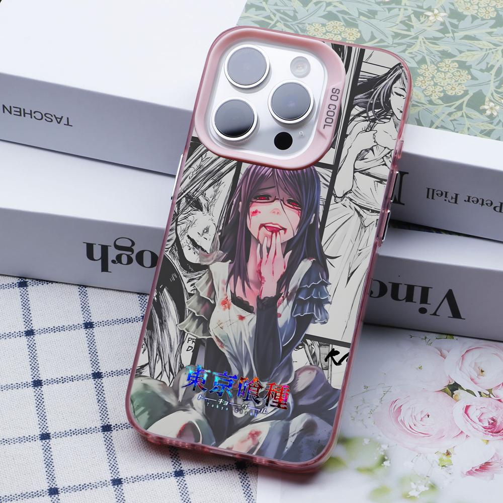 Tokyo Ghoul Rize Handyhülle für iPhone 17 16 15 14 13 12 11 X XR XS 8 7 Pro Max Plus Durchsichtige Rosa Hülle Luxus Hübsch