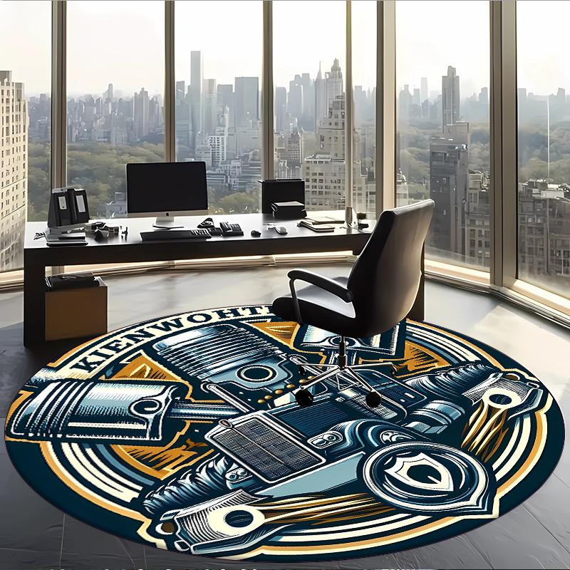 Kenworth (1) Round Office Rug Decorative Floor Rug for Office Bedroom Living Room and Home Space