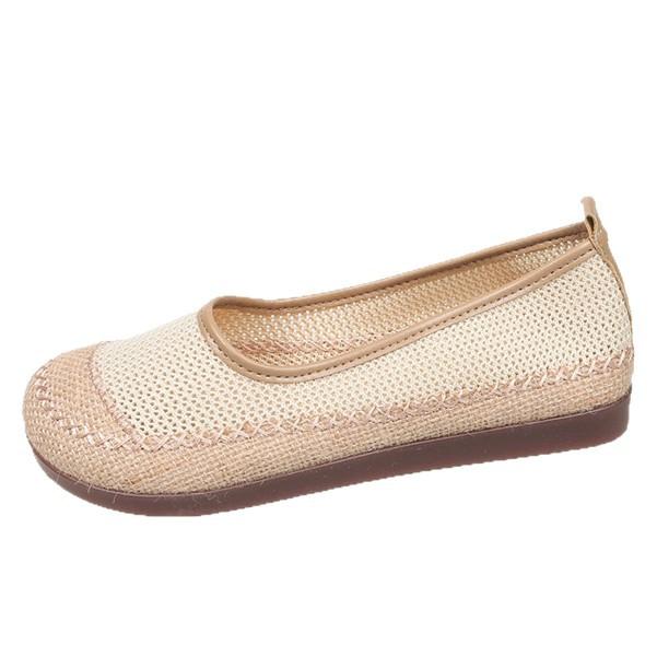 Straw Fisherman Shoes Women's 2025 New Summer Hollow Mesh Shoes One Pedal Maternity Shoes Breathable Shallow Mouth Single Shoes Mother