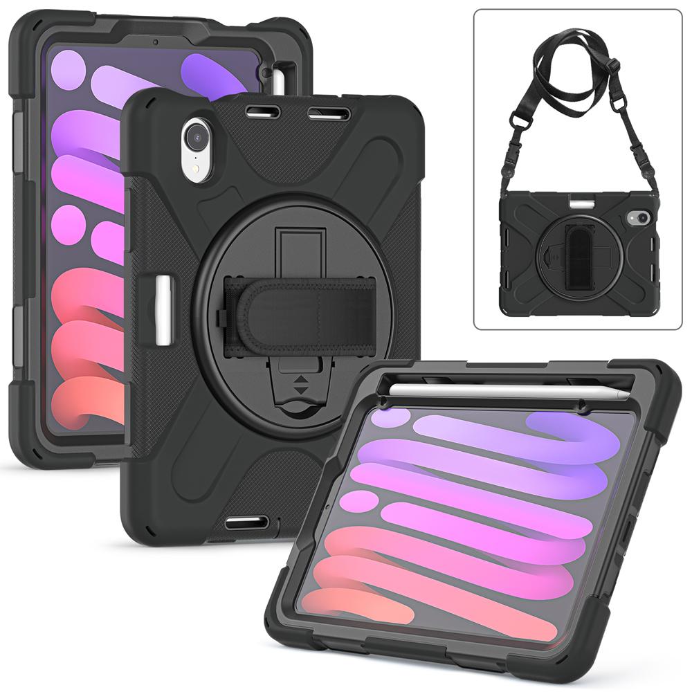 Shockproof Tablet Cases for 8.3'' IPad Mini (A17 Pro) 7/6 6th/7th 2024/2021 Case Cover Rotate Hand Strap PC Stand Silicone Shell