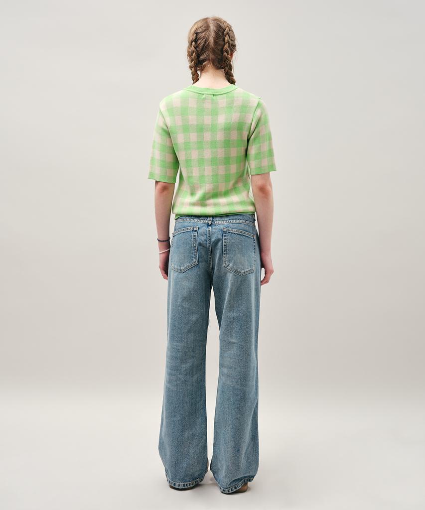 MAYOL Check Short Sleeve Crew Neck Knit_Green