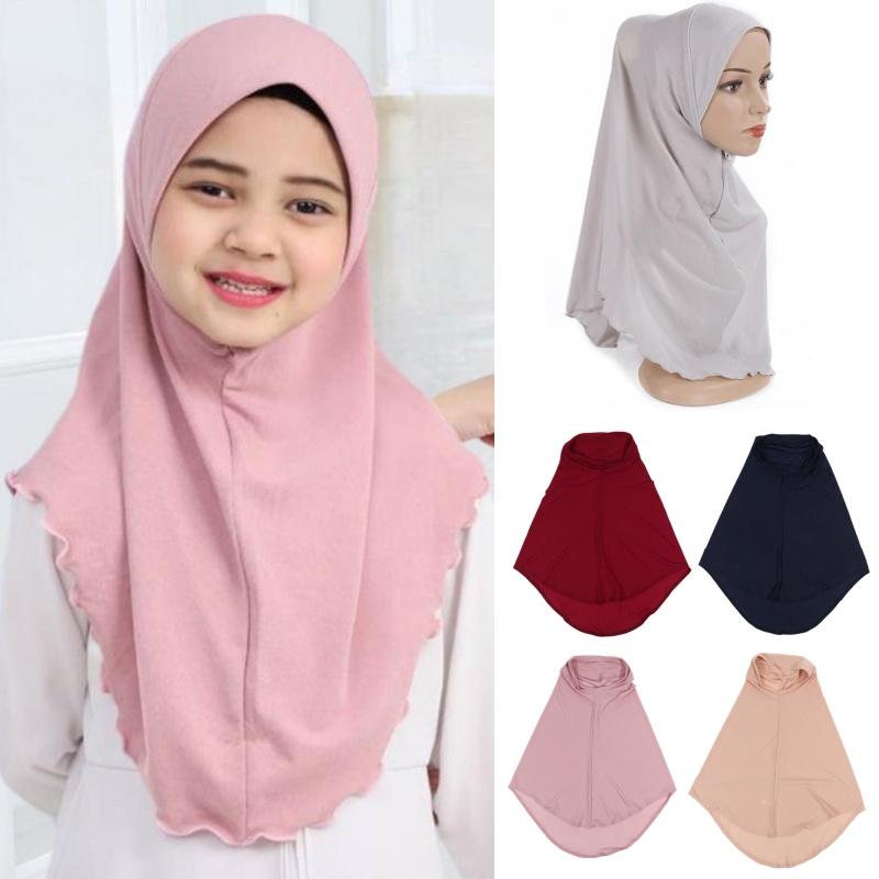 Beautiful 10 Years Old Girl Scarf Universal Big Girls Plain Hijab Hats Muslim Islamic Headscarf Hat Amira Pull On Headwrap
