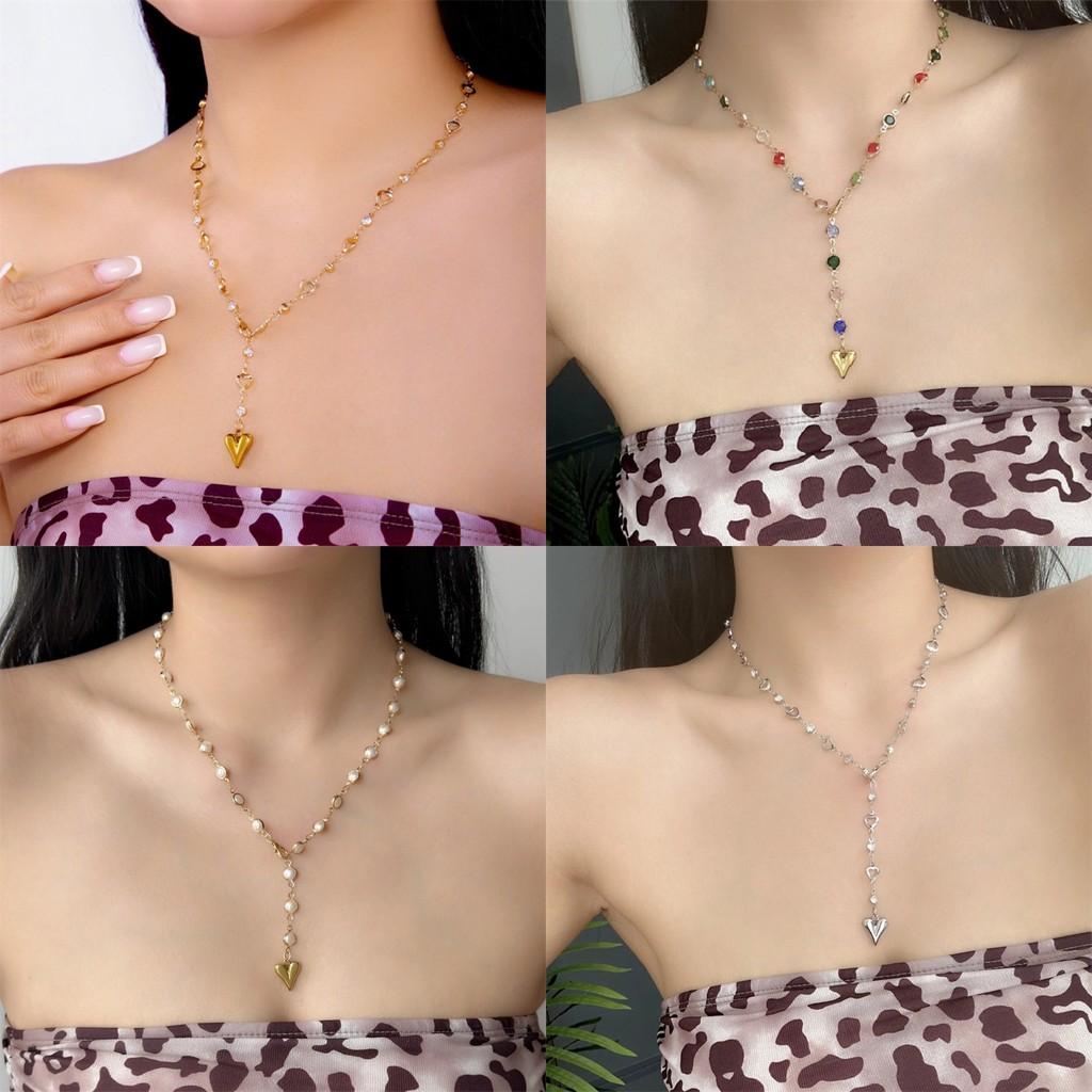 Minimalist Summer Fashion Heart Y Shaped Chain Jewelry For Women With Geometric Heart Style