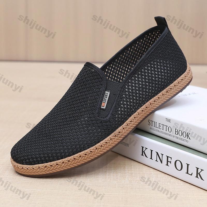 Fashion Men's Cloth Shoes Summer New Mesh Breathable Lightweight Comfortable Casual Shoes Outdoor Non Slip Fashion Slip On Vintage Flats