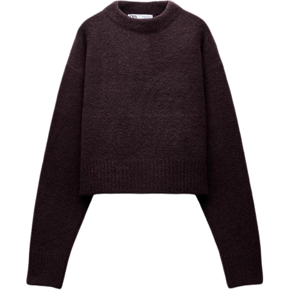 Zara Soft Knit Round Neck Short Sweater Women sweater Dark-Purple 5536200-610 L 3790₽