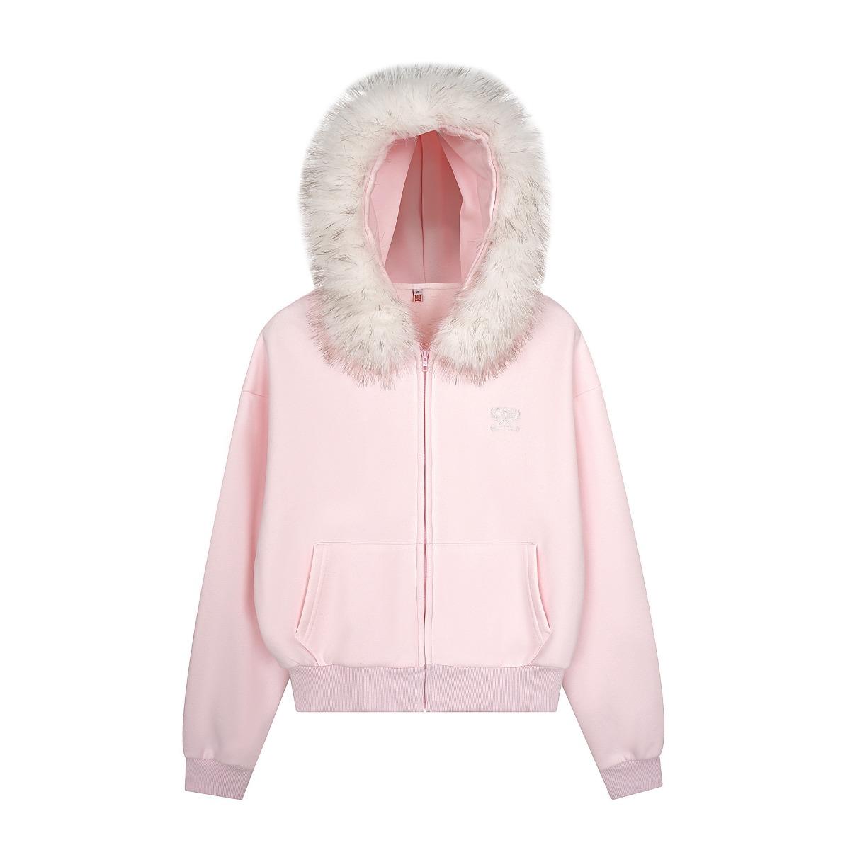 

VAYLA Y2K Zip Up Hoodie Faux Fur Collar Harajuku Loose Coat Streetwear Zipper Hoodie Sweatshirt L