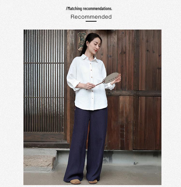 Lu & Andi Women's Spring Han Hemp Wide-Leg Pants - New Chinese Style Slimming Drape Straight Leg Casuals