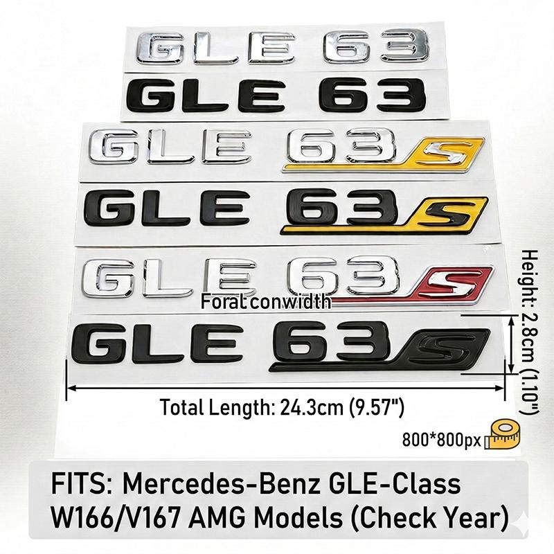 AAYY1 3D ABS Car Trunk Letters Emblem Badge GLE 63 GLE63S For W166 W167 Auto Rear Decal Sticker Gloss Black Chrome Accessories