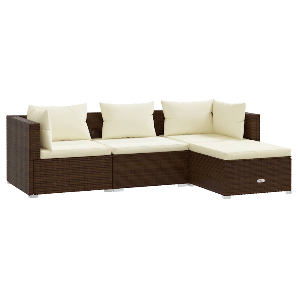 4 Piece Garden Lounge Set with Cushions Poly Rattan Brown
