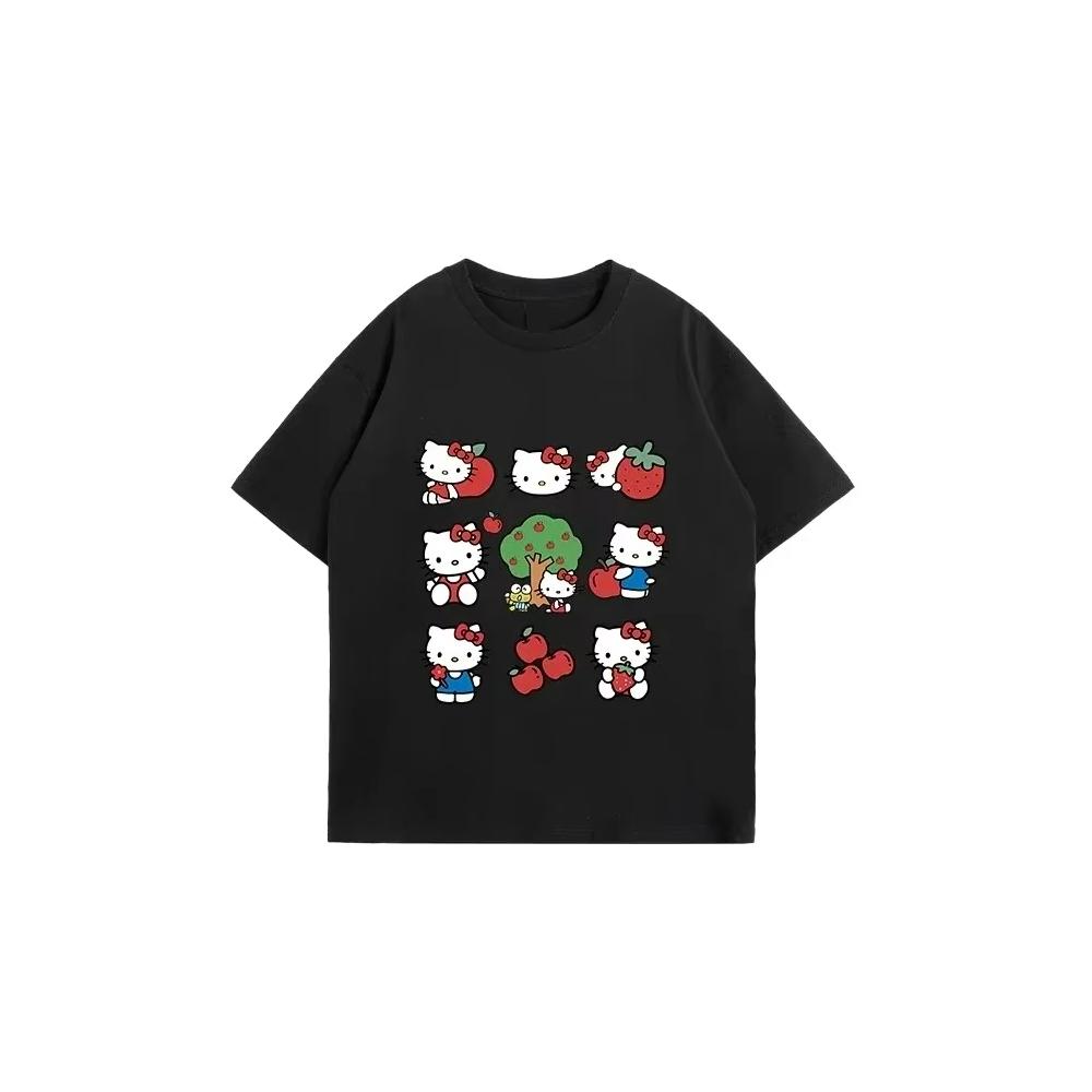 

Hello Kitty Sanrio Funny Printed Cotton TShirt Summer Cartoon Graphic Womens Tshirts Round Neck Fashion Loose Casual Clothes S