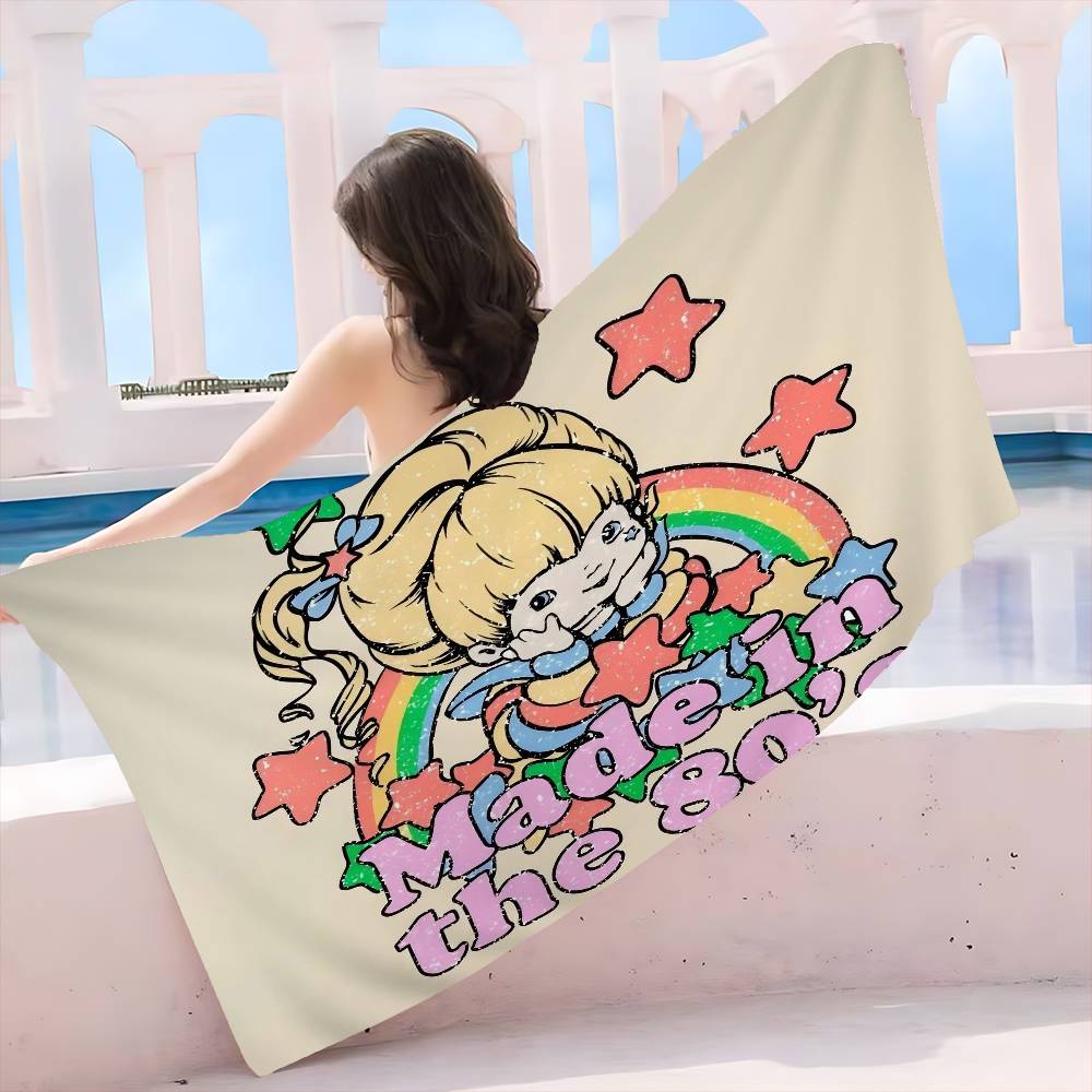 

R-Rainbow B-Brite Cartoon Bath Towel Microfiber Soft Water Absorbing Breathable For Girl Kids Decorative Cartoon Beach Towel W40*H60(CM)