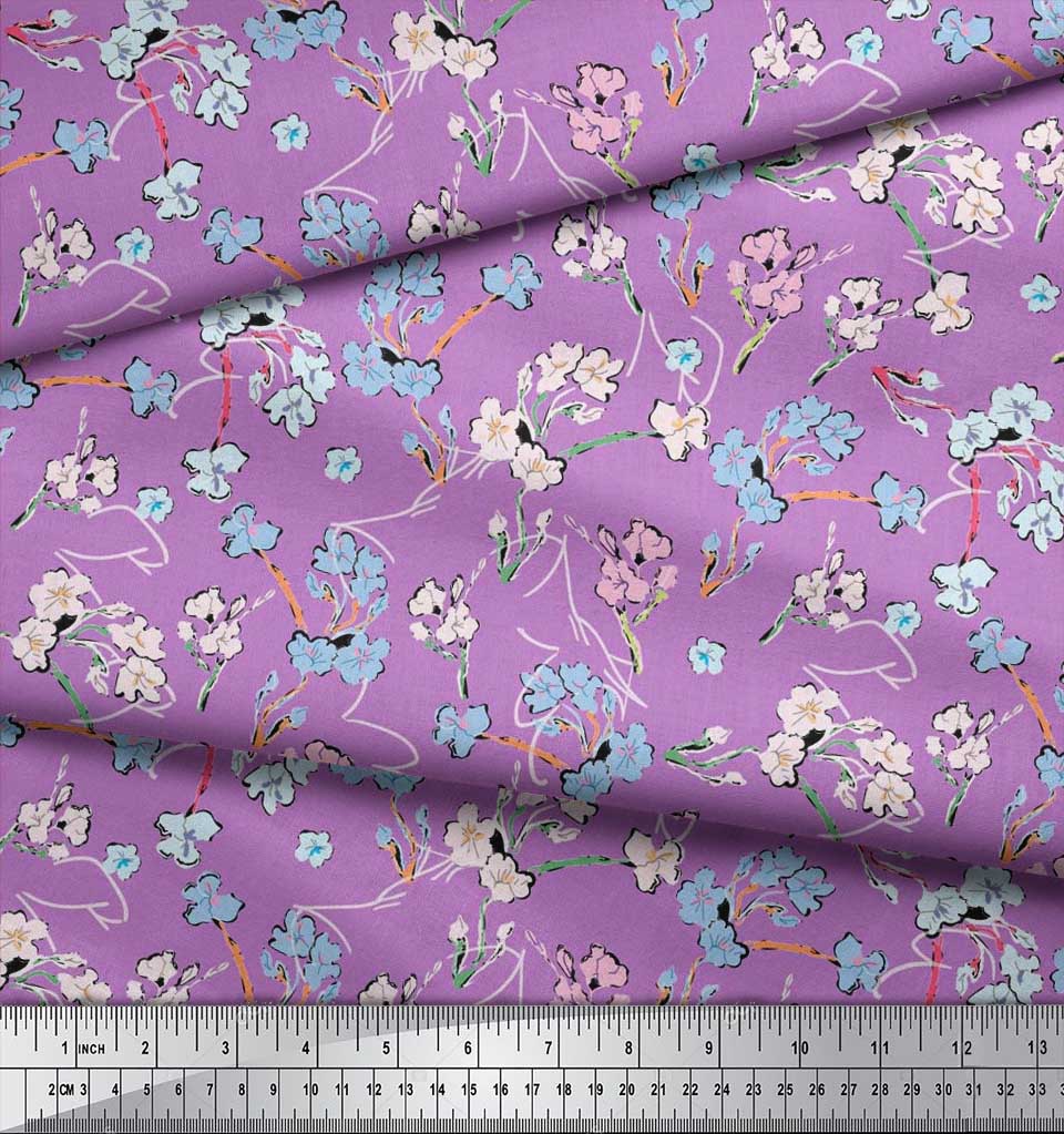 Soimoi Japan Crepe Satin Fabric Artistic Floral Print Fabric by metre 42 Inch