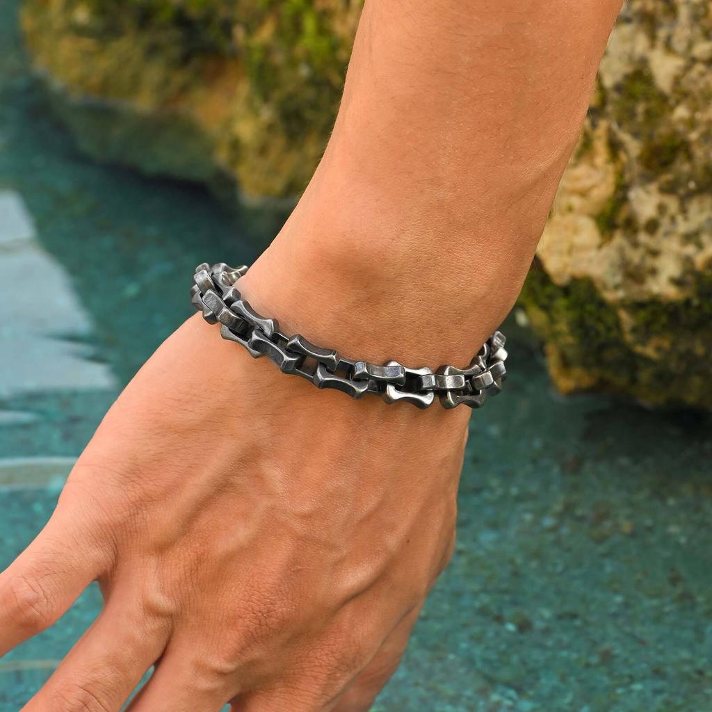 Thick Men's Chain Bracelet,Handmade Stainless Steel Links Wristband,Casual Jewelry Gift