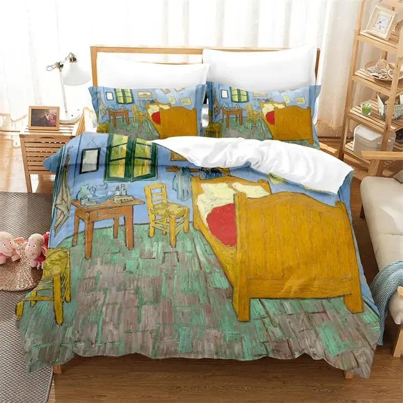 Starry Night Van Gogh Duvet Cover Set Queen Size,Oil Painting Famous Modern Classic Sky Star Art Polyester Comforter Cover