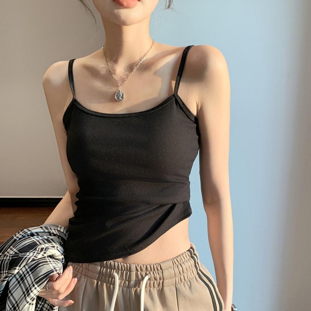U Neck Knit Tank Top Straps Crop Tops Women Summer Camis Solid Color Yoga Camisole Fashion SportsTube Female Sleeveless Cropped Y2K Girl Clothes