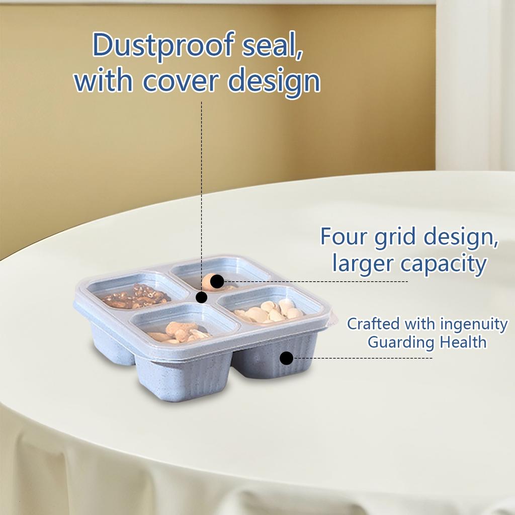 Food Box, Snack Box, Four Grids Transparent Lid, Snack Plate, Dried Fruit Box, Stove Wrapped, Tea And Snack Box, Fresh-keeping Snack Plate