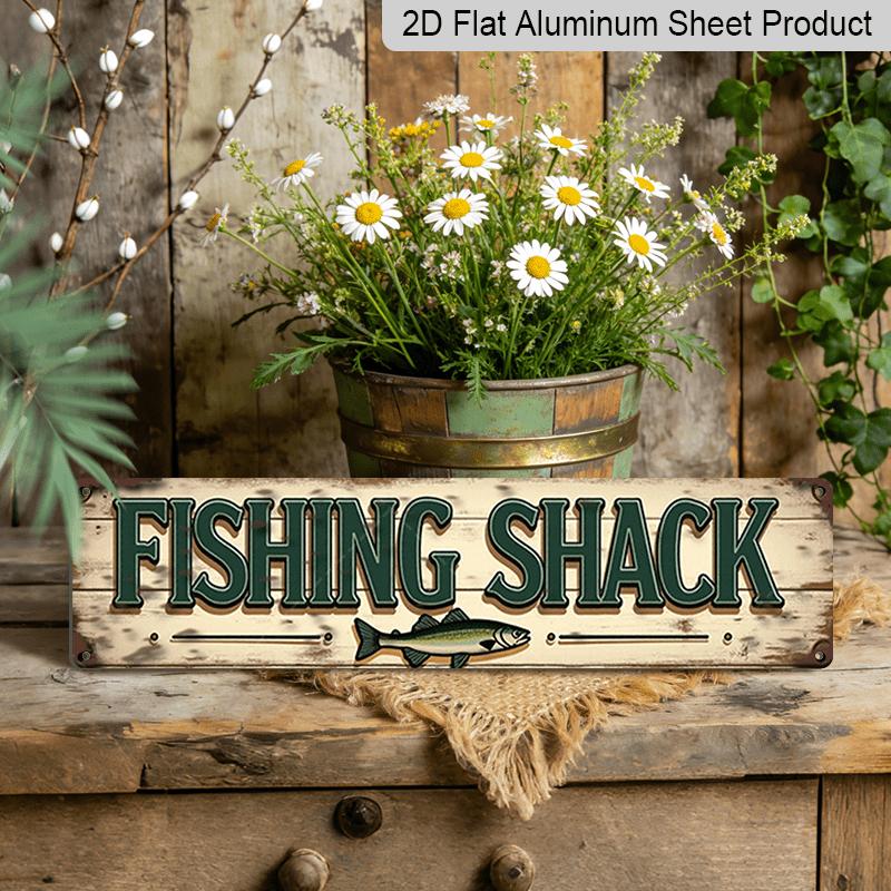 

15.7×3.94inch Rustic Fishing Shack Metal Sign, Aluminum Decorative Sign, Rustic Wall Decor with Distressed Lettering & Orange Stripes, No Electricity 40cm x 10cm