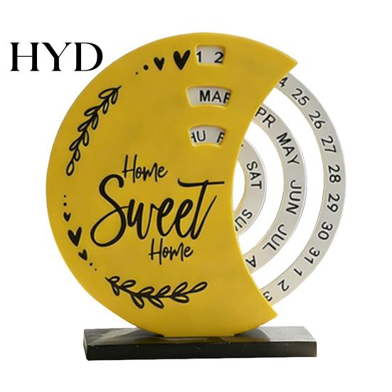Wooden Texture Calendar Creative Perpetual Calendar, 3 Layer Rotating Date Desk Ornaments Decor, Vintage Monthly for Home Office Study Room
