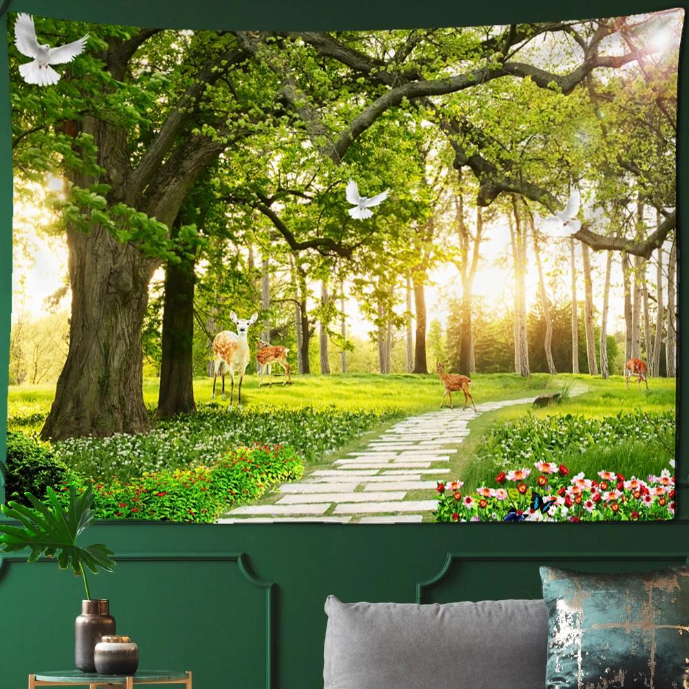 Forest River Wall Tapestry - Nature Landscape HD Print, Calming Waterfall Scene for Bedroom & Living Room Decor