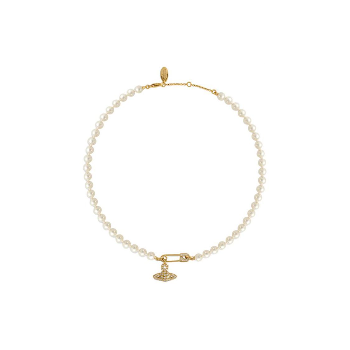 Vivienne Westwood Lucrece Relief Saturn Pendant Safety Pin Necklace Unisex necklace Gold 63030006-02P131 Box